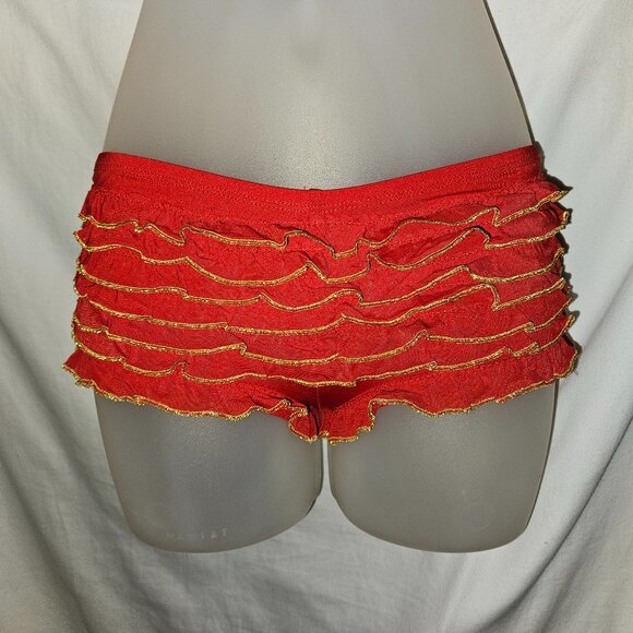 RED/GOLD NWT S/M Ruffled Rumba Botoy Shorts - Picture 1 of 15